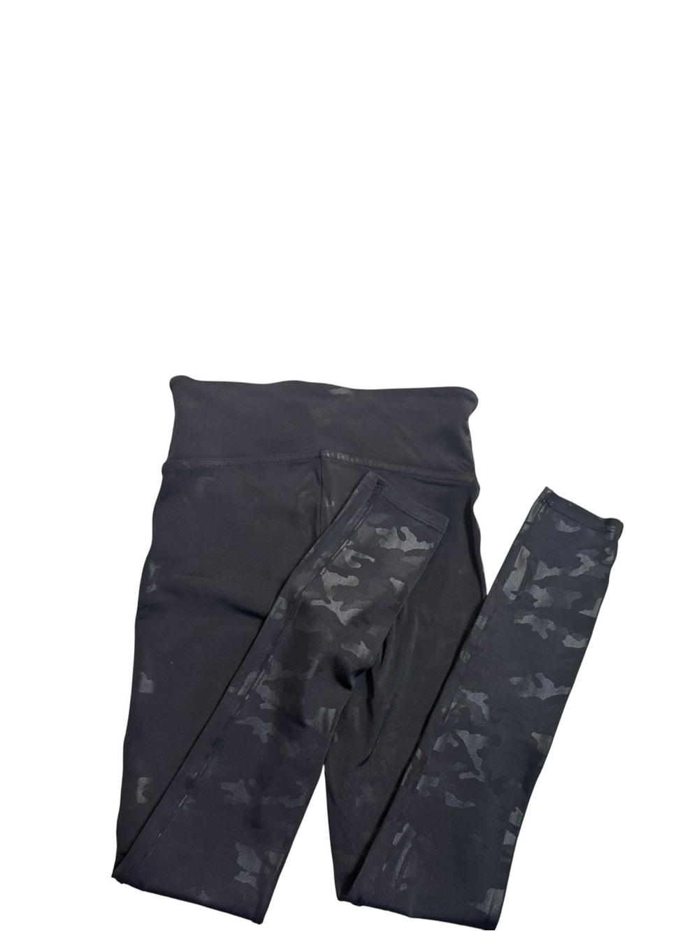 SPANX Faux Leather High Waisted Slimming Camo Leggings Matte Black Gray Small